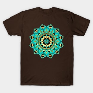 Mandala blue gold black with hearts T-Shirt